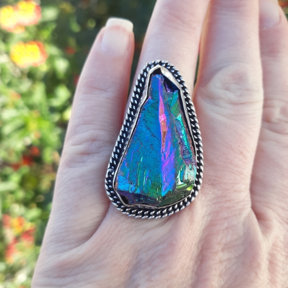 New Rainbow Titanium Crystal Quartz 925 Silver Ring. - Picture 7 of 8